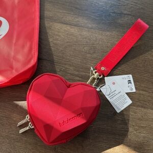 NWT lululemon Valentine's Heart Wristlet Oxford Red + Red Logo Gift Bag